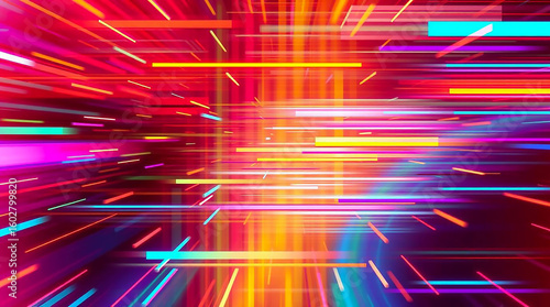 Ai generated image of streaks of neon light create a sense of speed and motion in an abstract background