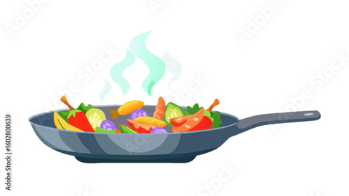 Vegetable stir fry recipe healthy cooking pan with steam delicious homemade food easy meal prep idea