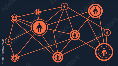 Social network connection diagram with people icons for global business and communication design concept