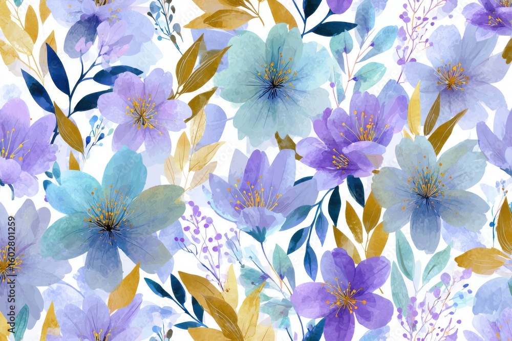 Obraz premium Elegant seamless pattern with watercolor wildflowers