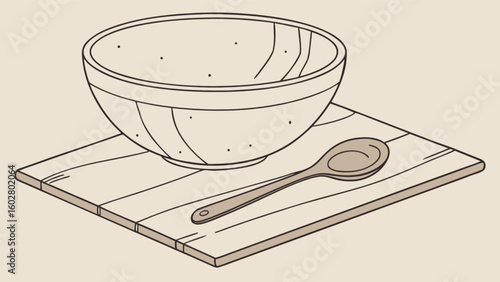 Bowl spoon wooden board kitchenware illustration food preparation serving utensil dining room design element