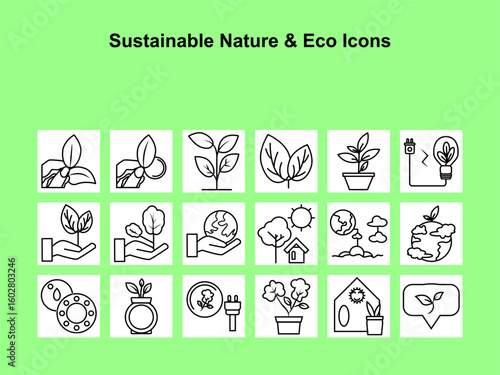Organic and Plant Growth Icons – Eco Line Art Vector Set
