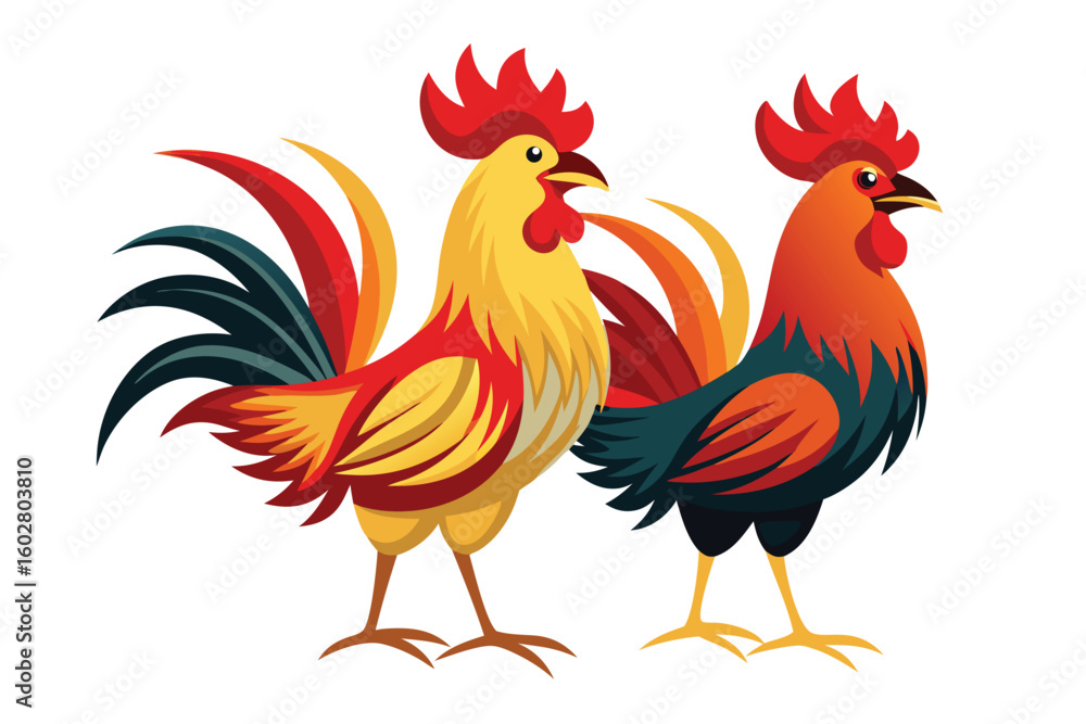 Fototapeta premium Two Colorful Roosters Illustration Design