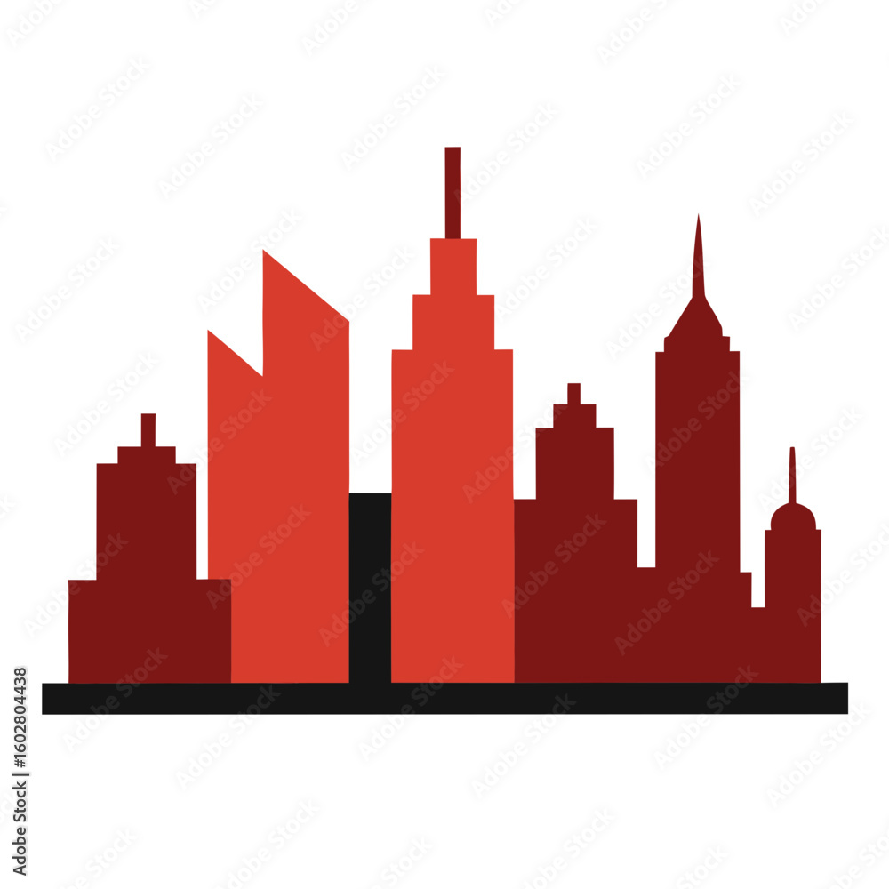 Obraz premium Modern city skyline silhouette with red and dark red buildings