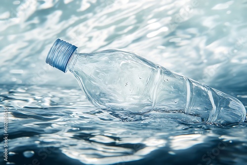 Wallpaper Mural Discarded Plastic Water Bottle Floating on Blue Water Surface Reflecting Light Patterns Torontodigital.ca