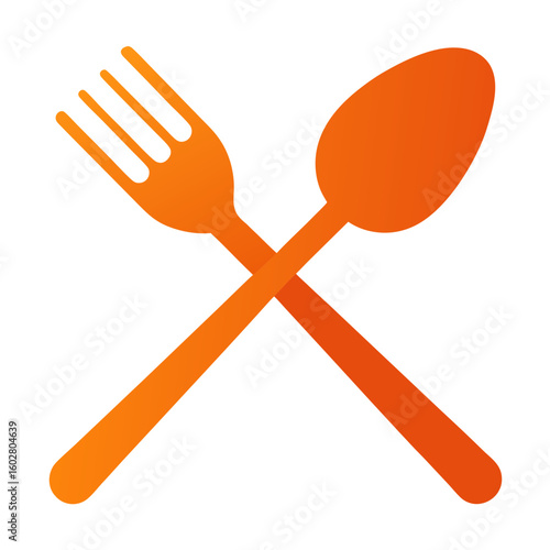 Orange fork and spoon crossed icon for food and dining