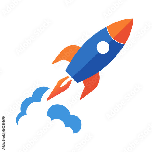 Blue and orange rocket launching with smoke trails