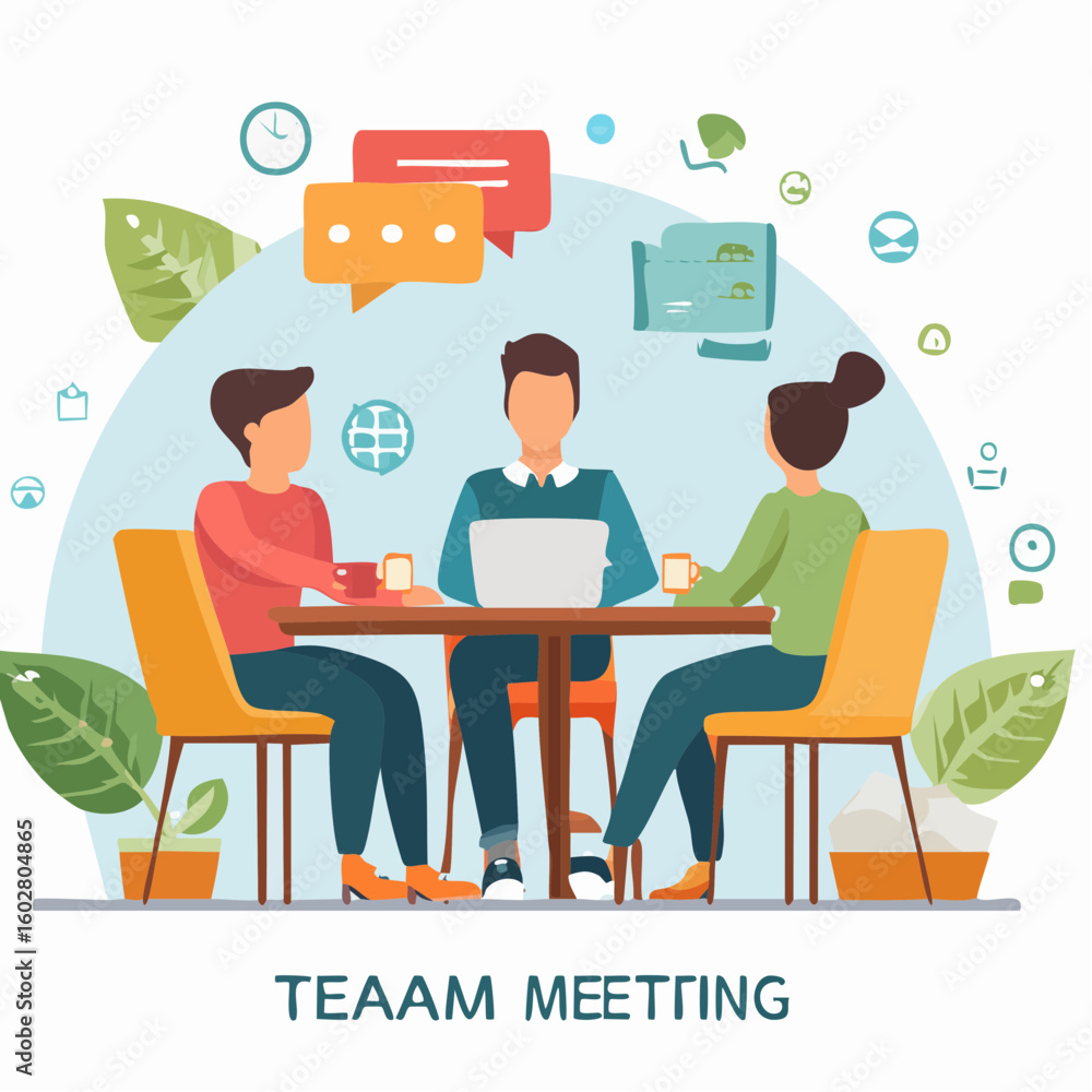 Flat Style Diverse Team Discussing Business Meeting in the Office Illustration Flat Style Diverse Team Discussing Business Meeting in the Office Illustration