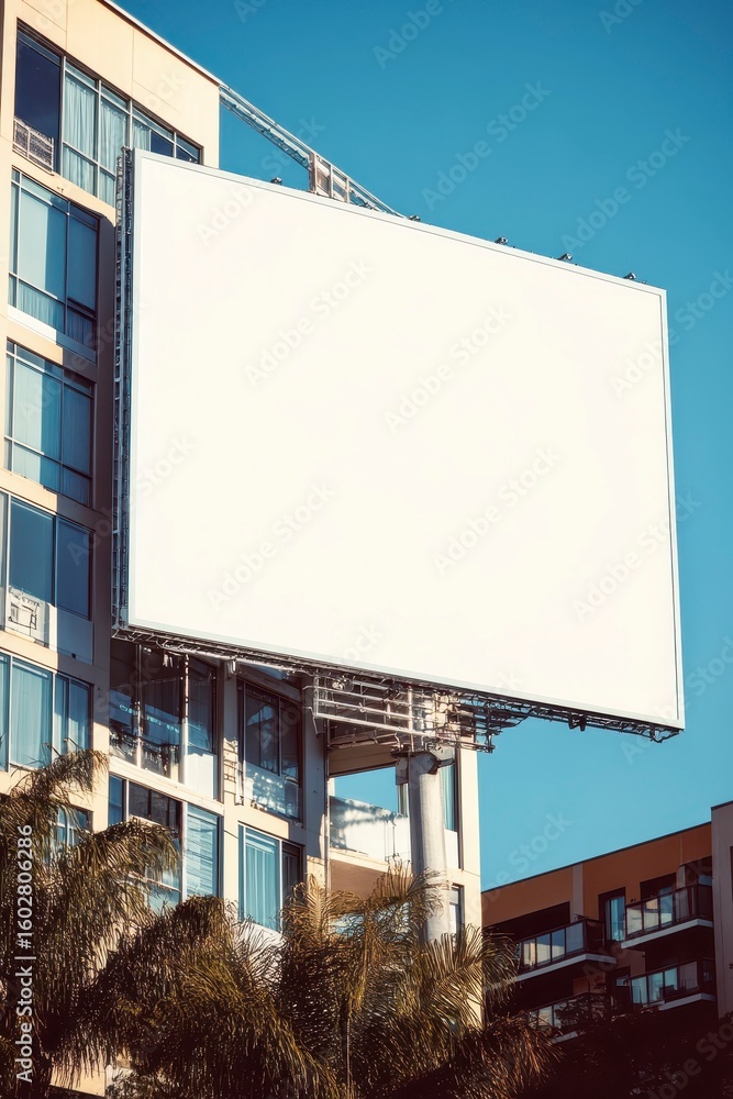 Obraz premium Blank Contemporary Billboard Display on Urban Building with Blue Sky