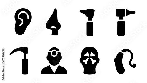 ENT and hearing care black icon set