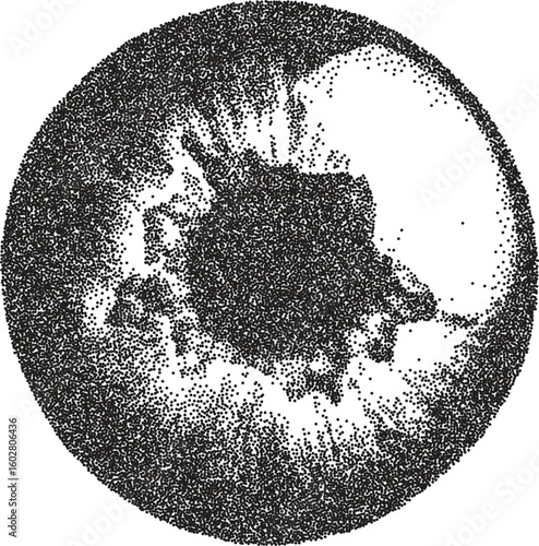 Eye retro y2k stipple design vision halftone brutalist urban vector png with clear background, iris 2000s photocopy grunge tattoo gen z effect