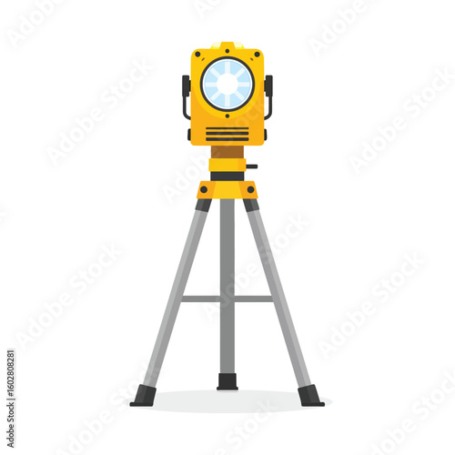 Yellow Surveying Theodolite Instrument on Tripod Stand.