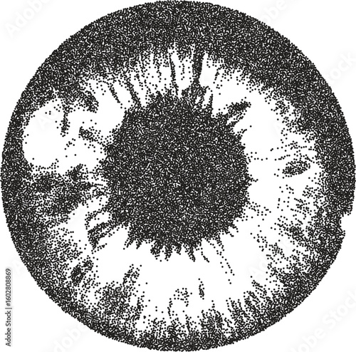 Eye retro y2k stipple design vision halftone brutalist urban vector png with clear background, iris 2000s photocopy grunge tattoo gen z effect