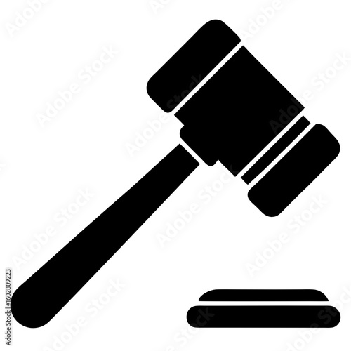Black silhouette of a judge s gavel and sounding block