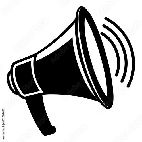 Black megaphone icon with sound waves
