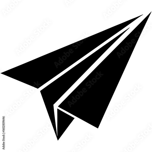 Black paper airplane icon in flight