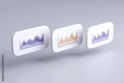 Three floating graphs showcasing data visualization and analytics, ready for presentation