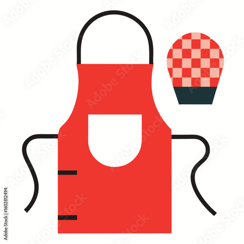 Red apron and checkered oven mitt vector