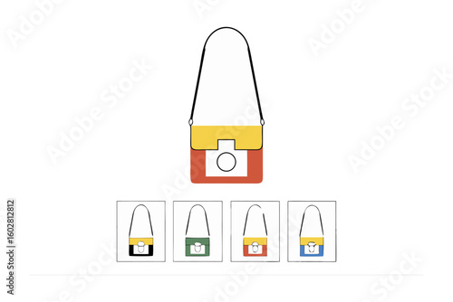 Stylish color block crossbody bag with interchangeable straps and matching accessories showcased on a white background