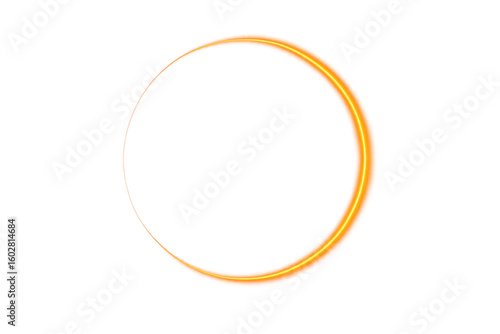 Golden light trail forming a luminous circle on transparent background, ideal for graphic design projects