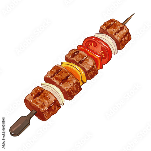 Delicious Grilled Meat Kebab Skewer Illustration
