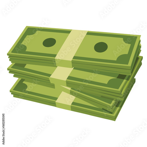 Stacked green currency bills with beige bands money cash