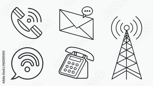 Communication Tools Icon Set in Indigo Gray for Messaging, Collaboration, and Digital Interaction
