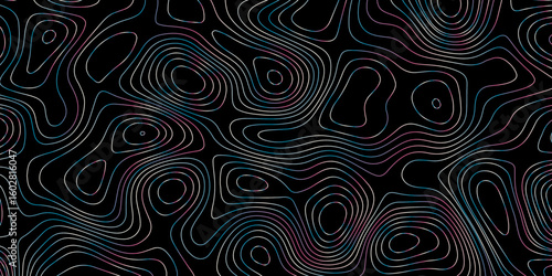 Stylized topographic map outline height in lines and contours. The concept of a conditional geographical scheme and the trajectory of the terrain. Topography wavy pattern. 