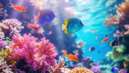 カラフルな珊瑚と熱帯魚の背景_2