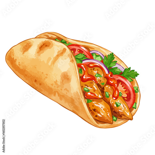 Delicious Chicken Shawarma Wrap Illustration