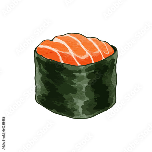 Salmon Sushi Roll Watercolor Illustration