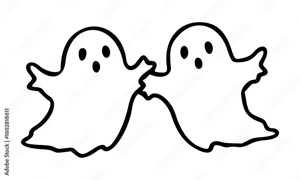 Naklejka premium Cute Halloween ghost friends line art