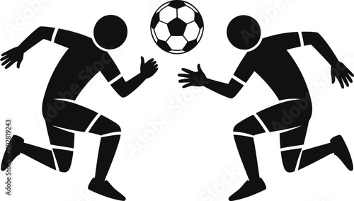 Two silhouette soccer players chasing a soccer ball