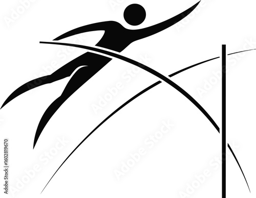 Dynamic silhouette of a pole vaulter in mid air
