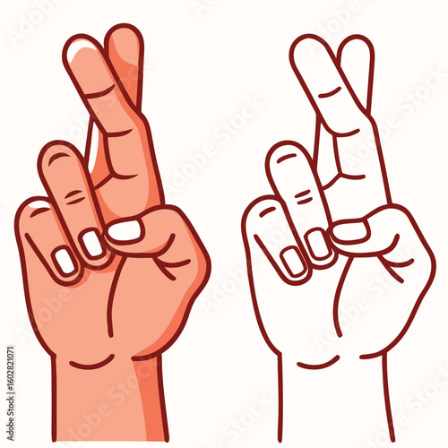 Crossed fingers gesture illustration with outline hand luck