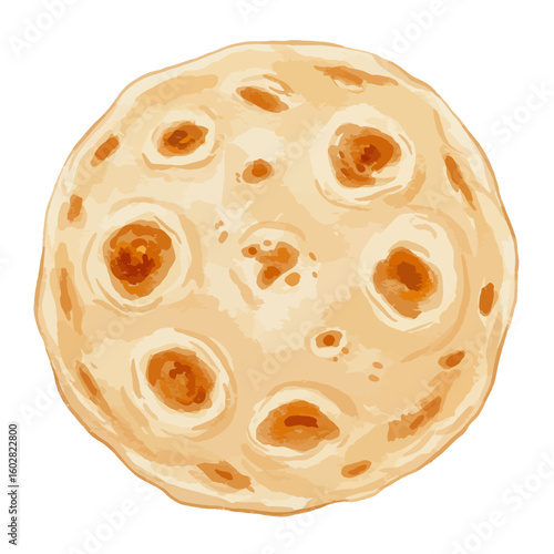 Watercolor Flatbread Tortilla Roti Art