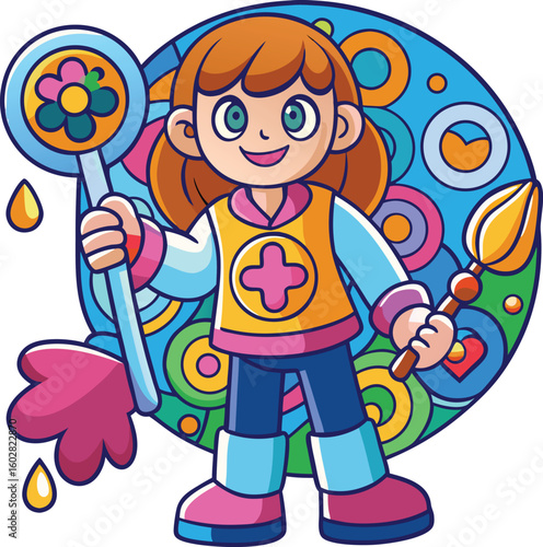 International Youth Day Girl Painting Peace Mural Vector