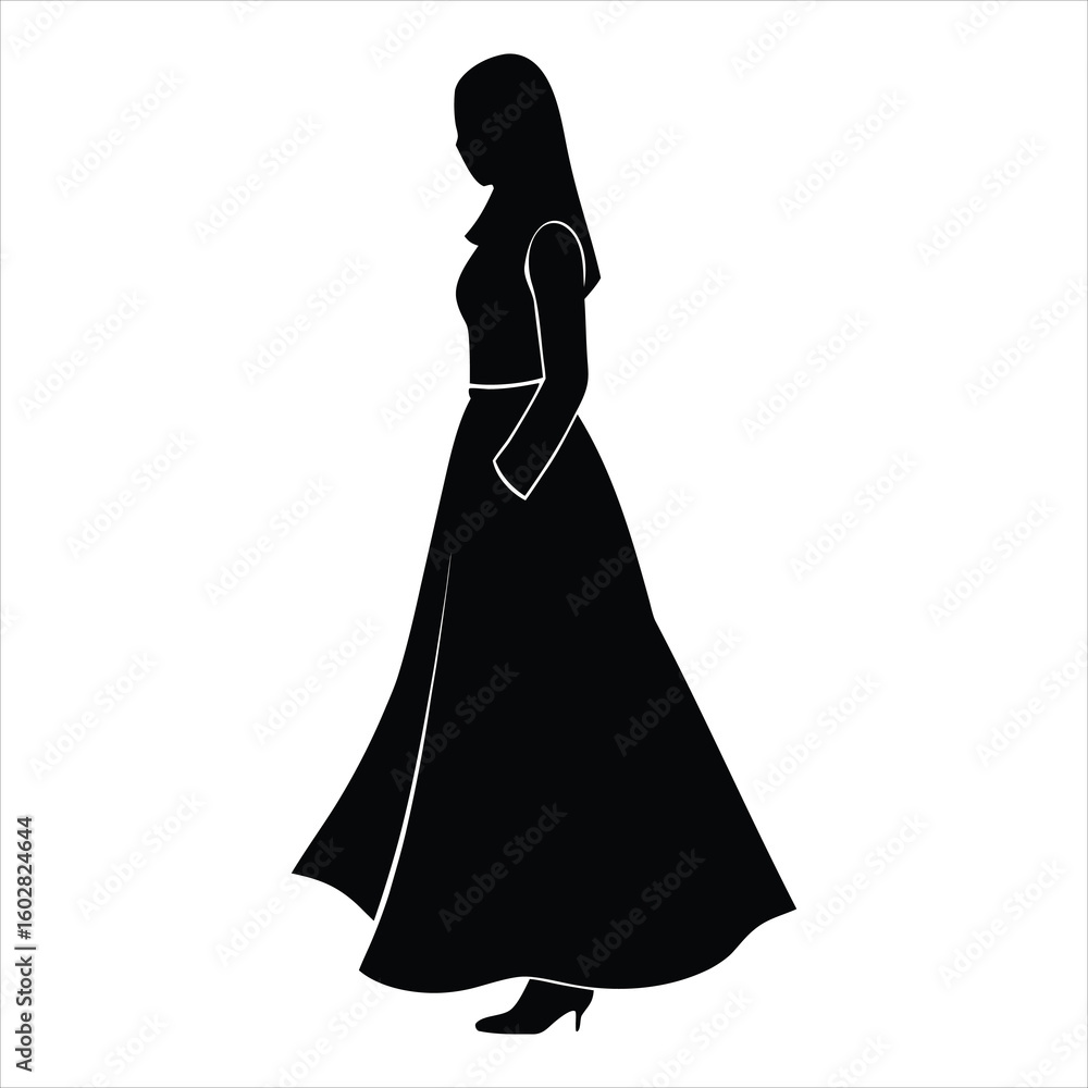 Elegant silhouette of a muslim woman wearing a modern abaya representing modesty and contemporary style Elegant silhouette of a muslim woman wearing a modern abaya representing modesty and contemporary style