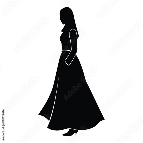 Elegant silhouette of a muslim woman wearing a modern abaya representing modesty and contemporary style