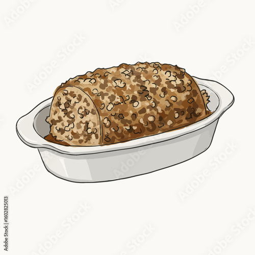Homemade Baked Loaf in White Dish Illustration