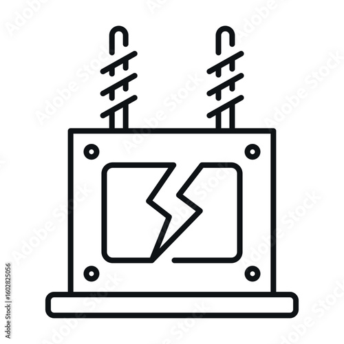 High voltage electrical transformer icon, isolated on white background, ideal for energy and utilities related projects.