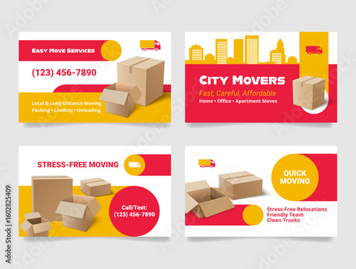 Professional movers business cards featuring clear service details and contact information for easy relocation planning and management