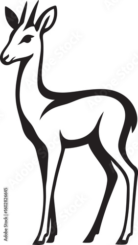 Black dik silhouette on white background antelope animal, Elegant black antelope design on white