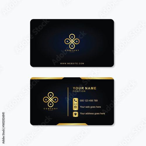 Elevate your brand with this elegant dark blue and gold business card design template for modern professionals