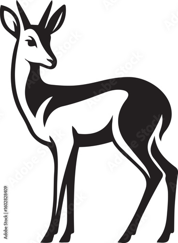 Black dik silhouette on white background antelope animal, Bold antelope vector in black silhouette