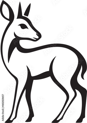 Black dik silhouette on white background antelope animal, Minimalist antelope design black on white