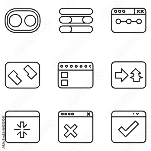 Collection of line art user interface icons representing common digital functionality
