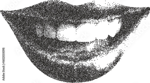 Mouth vintage y2k stipple art, lips halftone stipple brutalist retro vector png with transparent background, grin 2000s aesthetic photocopy effect tattoo