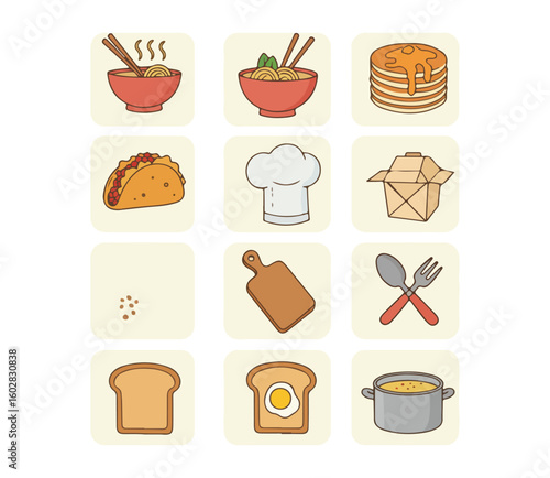 Collection of Delicious Food and Cooking Icons for Culinary Inspiration	
