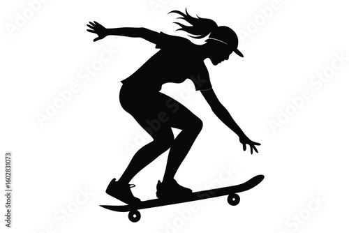 Silhouette of a Girl Skateboarding Dynamically